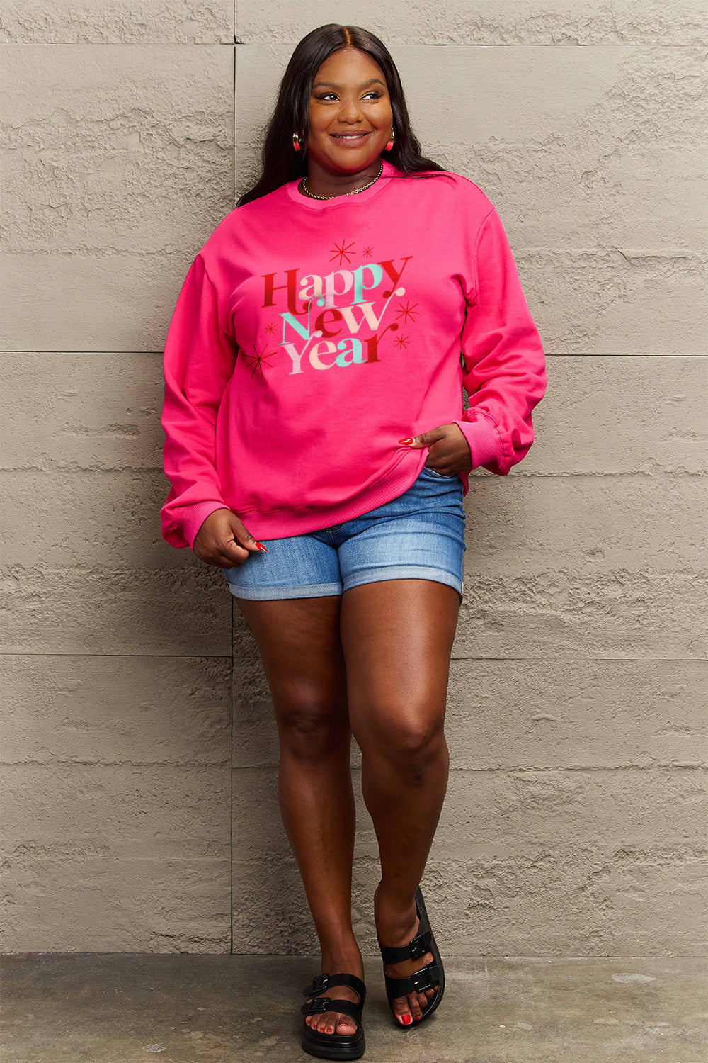 Simply Love Full Size HAPPY NEW YEAR Round Neck Sweatshirt 