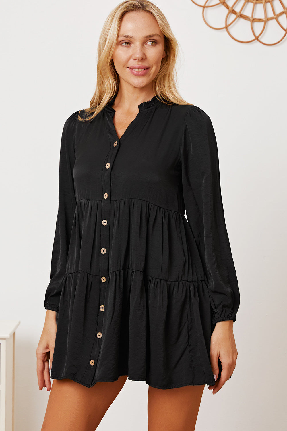 Ruffled Button Up Long Sleeve Tiered Shirt 