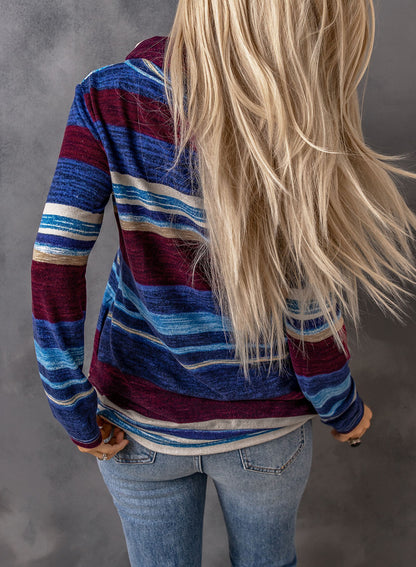 Striped Cowl Neck Tunic Sweatshirt 