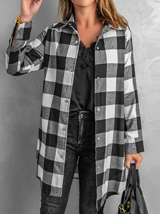 Plaid Snap Down Long Sleeve Jacket 