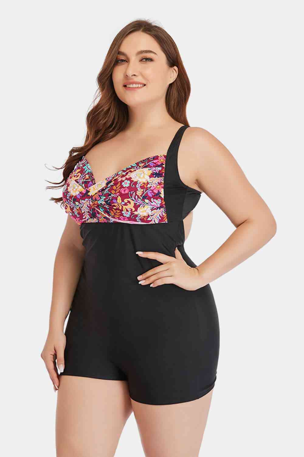 Plus Size Two-Tone One-Piece Swimsuit 