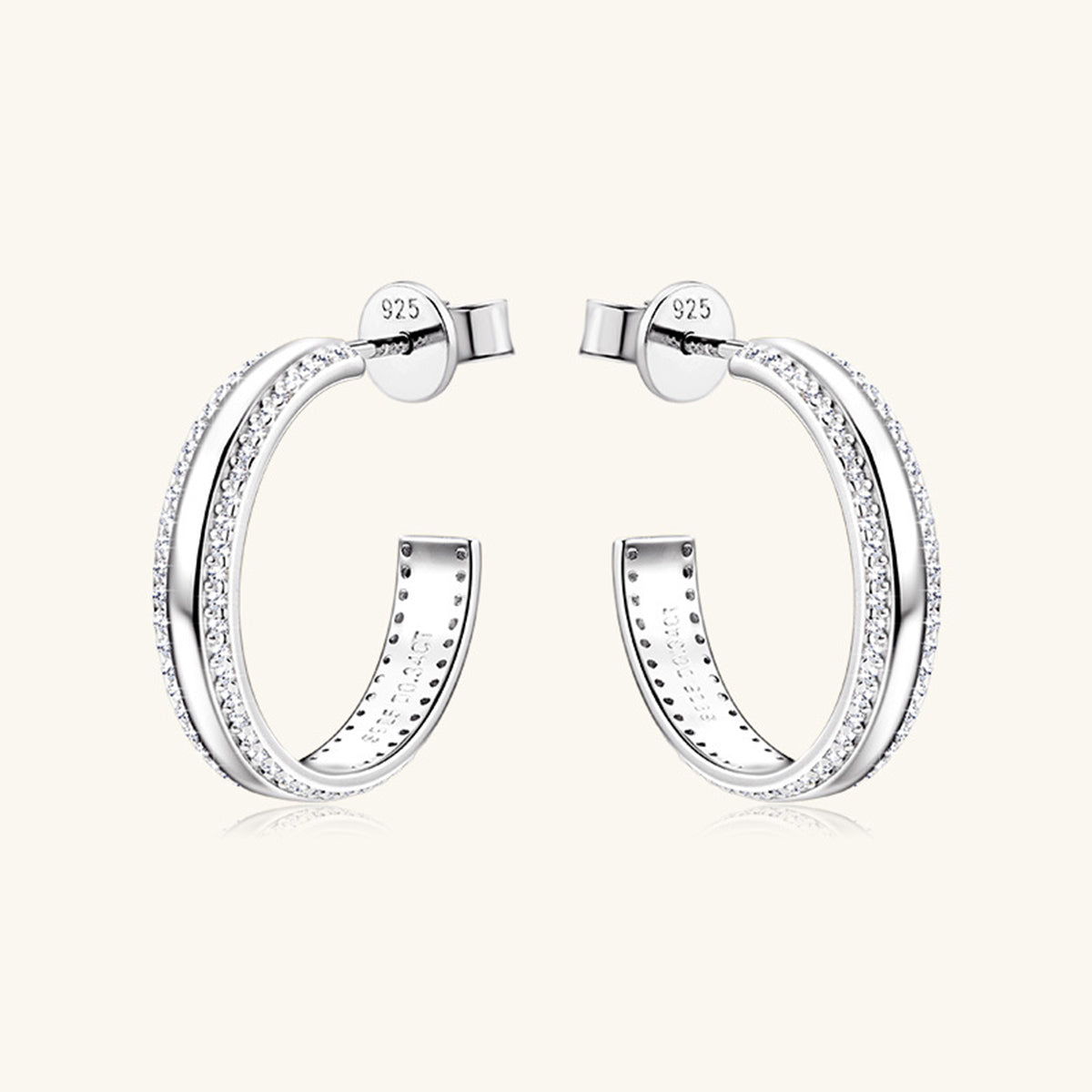 925 Sterling Silver Inlaid Moissanite C-Hoop Earrings 