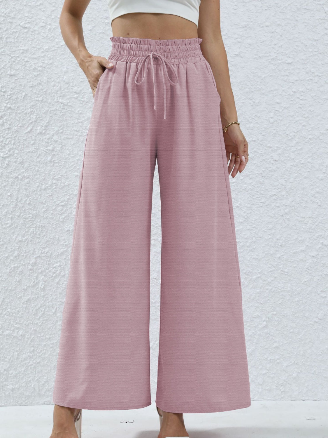 High Waist Wide Leg Pants with Pockets 