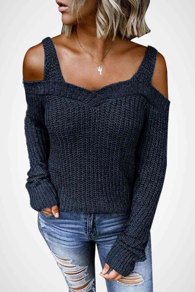 Long Sleeve Cold Shoulder Sweater 