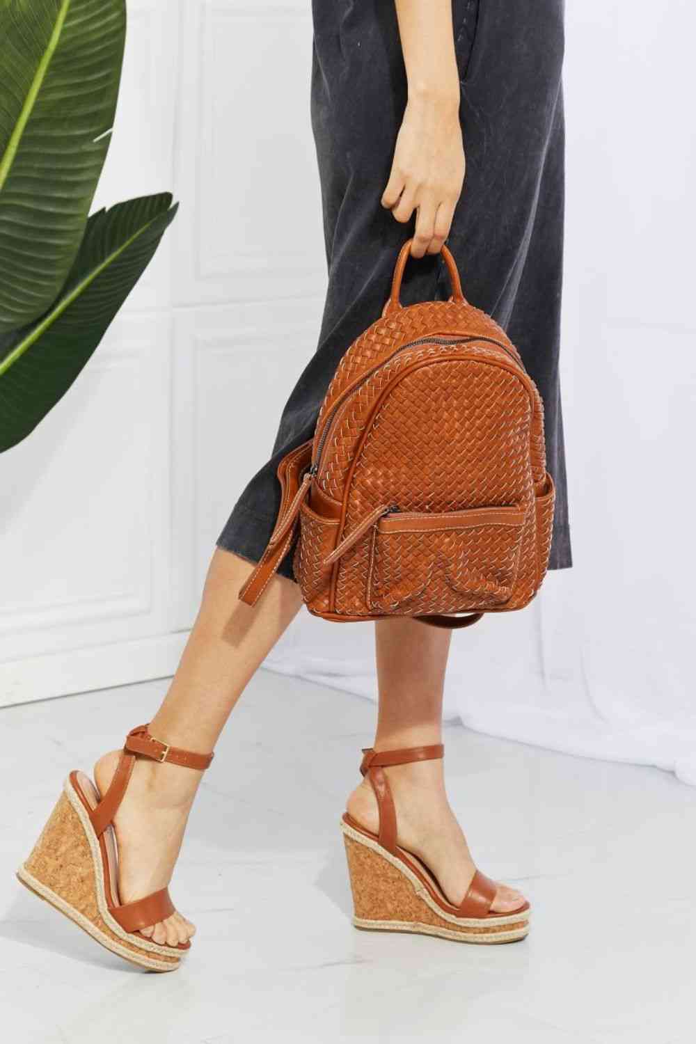 SHOMICO Certainly Chic Faux Leather Woven Backpack 