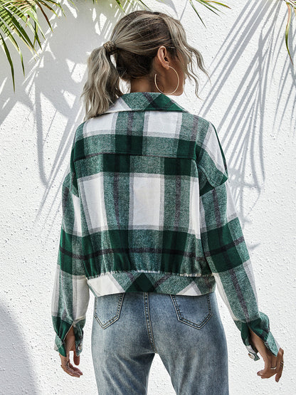 Plaid Dropped Shoulder Shirt Jacket 