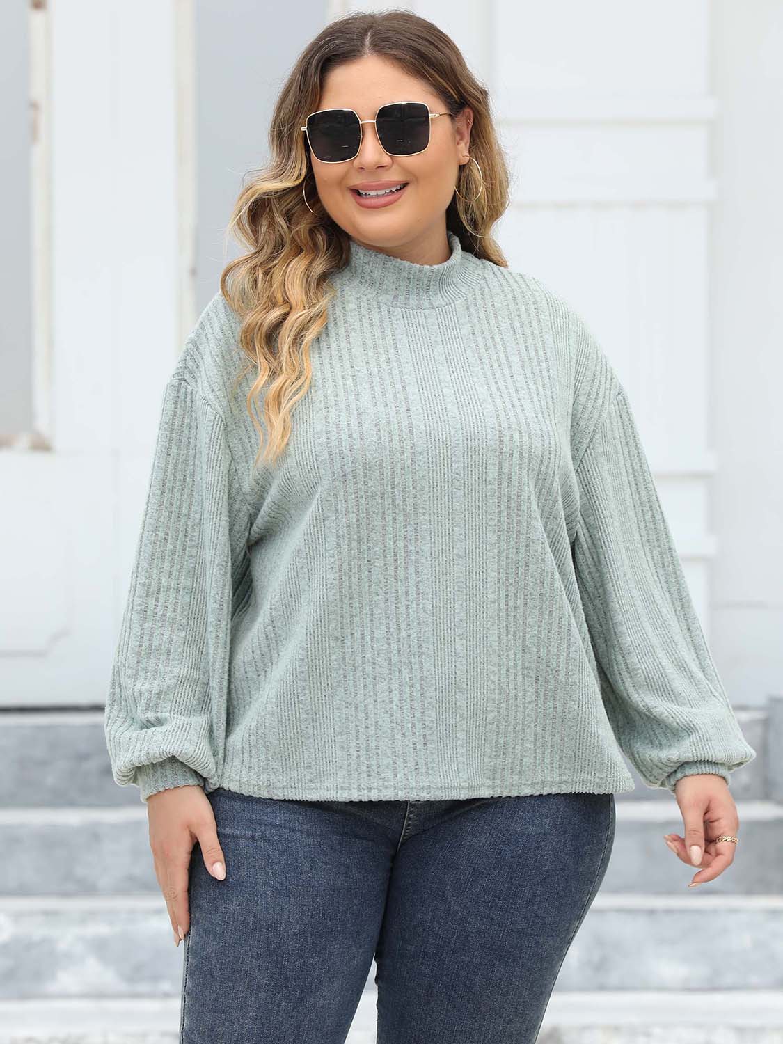 Plus Size Mock Neck Long Sleeve Knit Top 