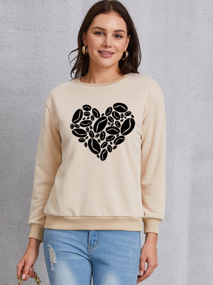 Heart Round Neck Dropped Shoulder Sweatshirt 