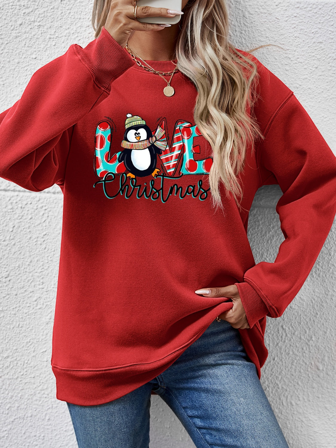 LIVE CHRISTMAS Drop Shoulder Round Neck Sweatshirt 