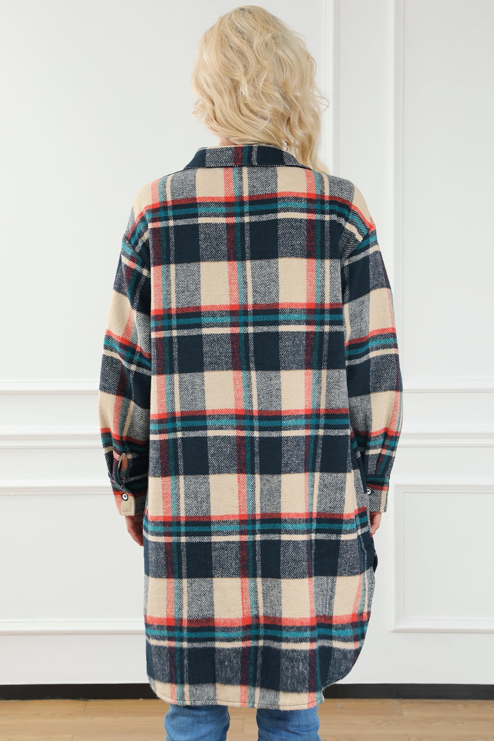 Plaid Button Up Long Sleeve Slit Shacket 