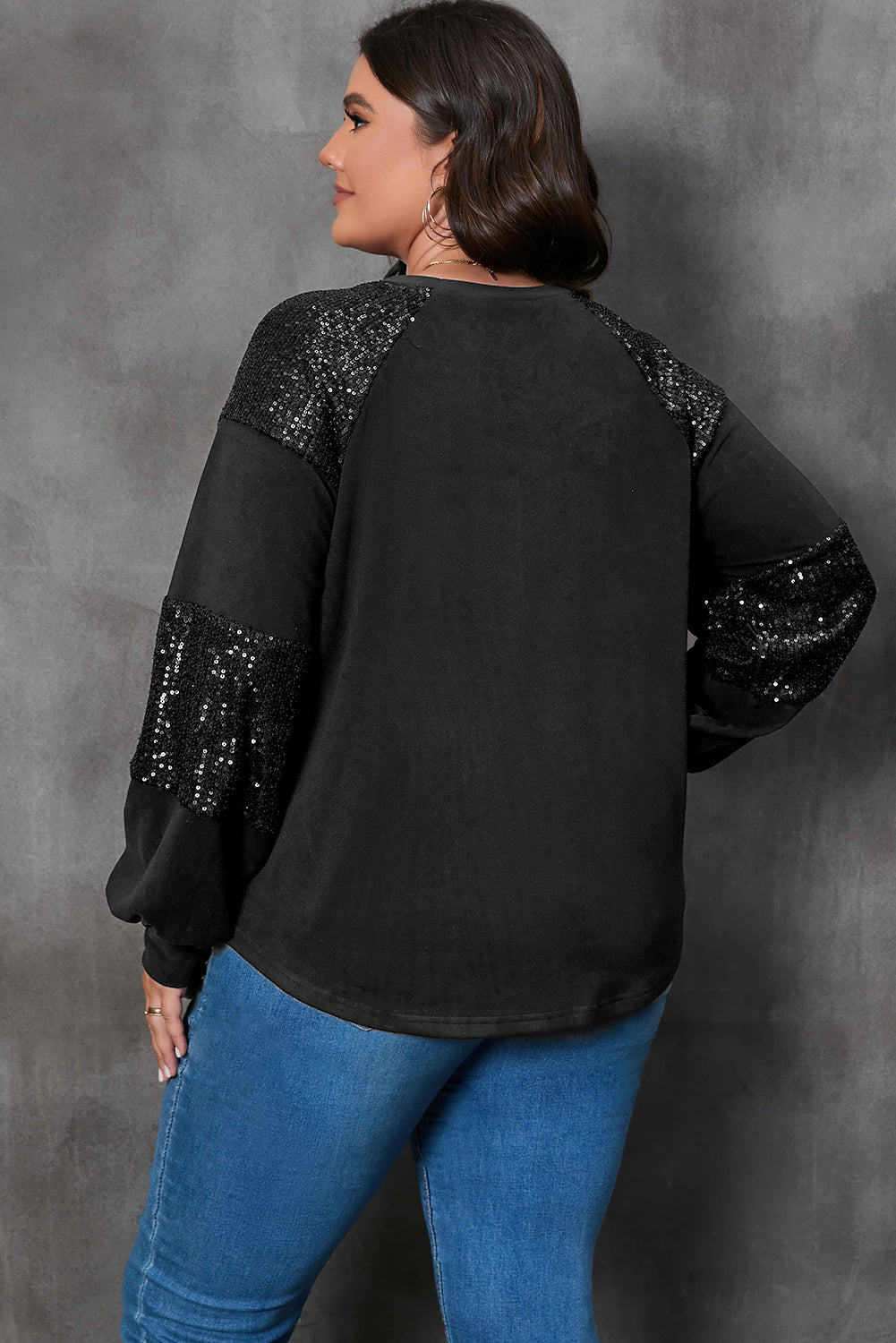 Plus Size Lucky Clover Sequin Round Neck Blouse 