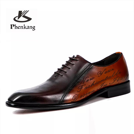 Designer Brand Platform Brogues Dress Genuine Leather Brown Laces 