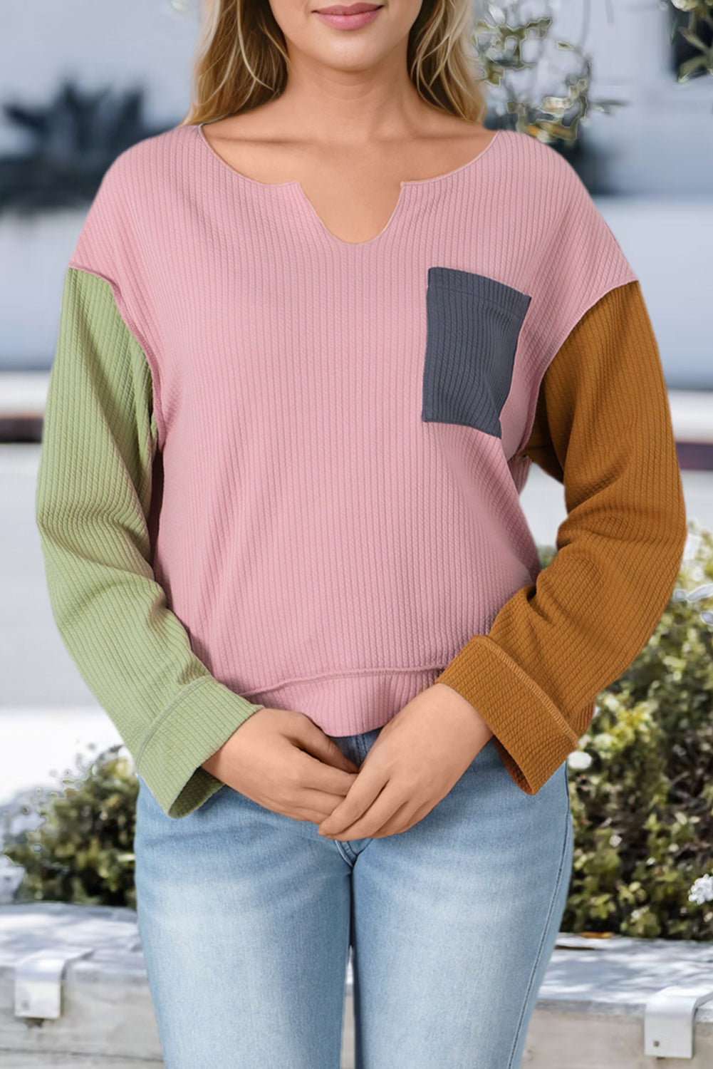 Notch Neck Color Block Top 