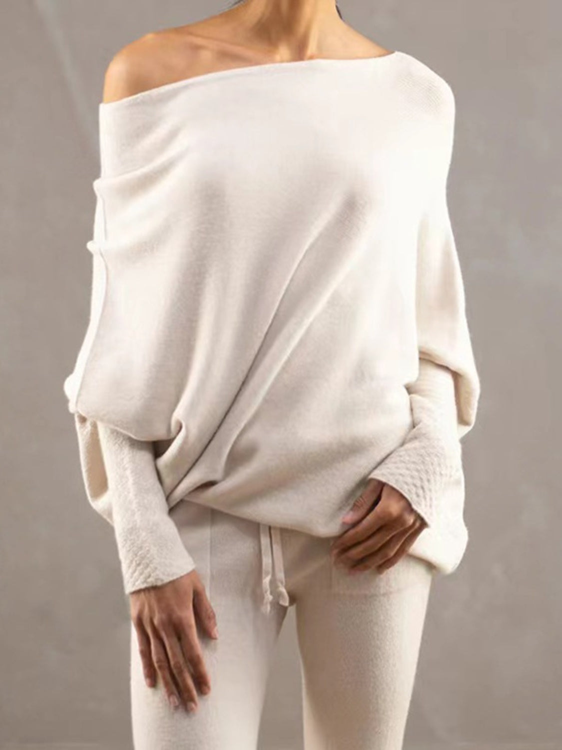 Full Size Boat Neck Batwing Sleeve Knit Top 