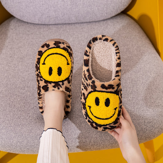 Melody Smiley Face Leopard Slippers 