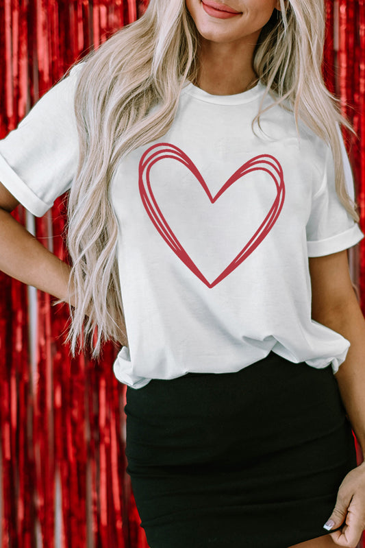 Heart Round Neck Short Sleeve T-Shirt - Babbazon Camisole