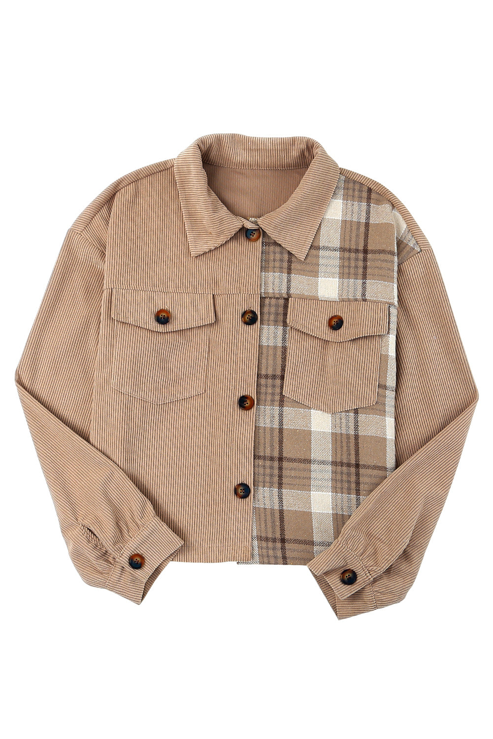 Plaid Corduroy Dropped Shoulder Jacket 