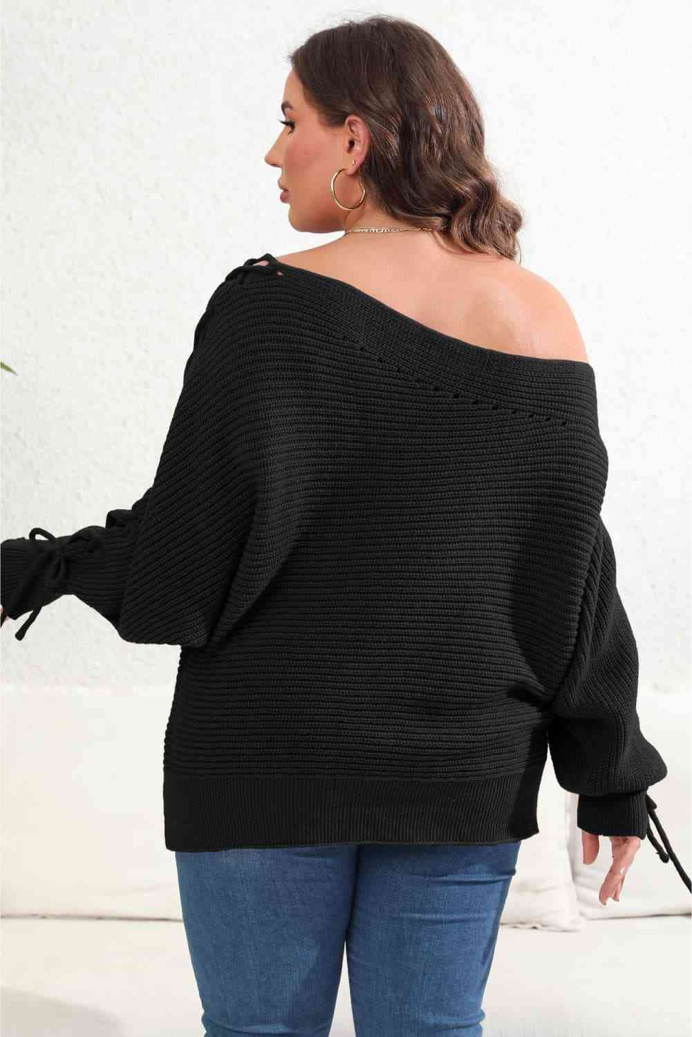 Plus Size One Shoulder Beaded Sweater 