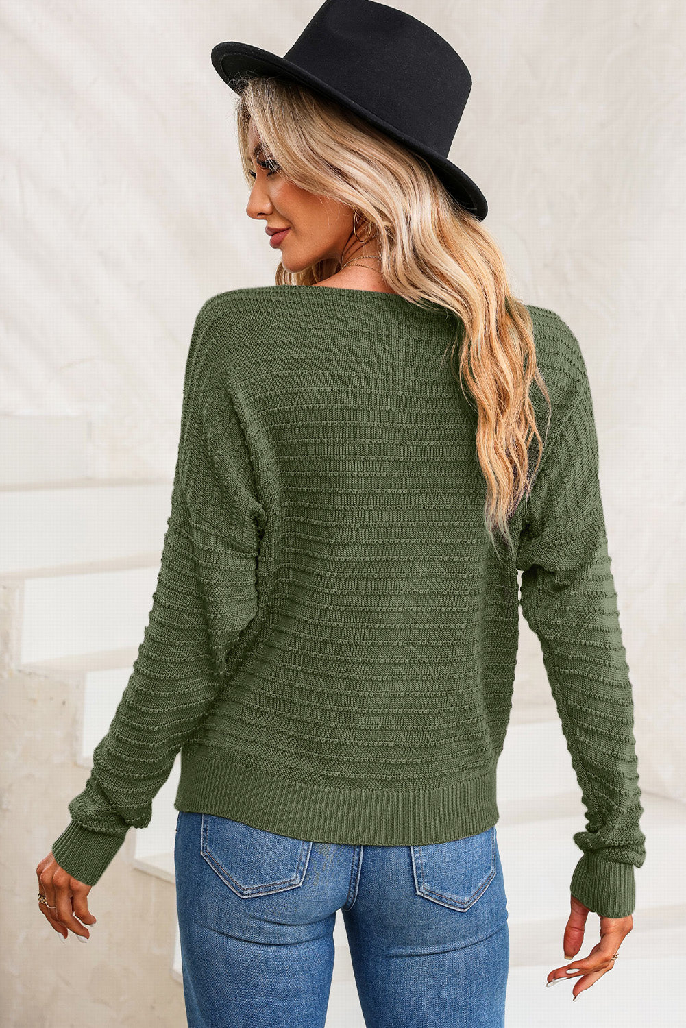 Horizontal Ribbing Round Neck Sweater 