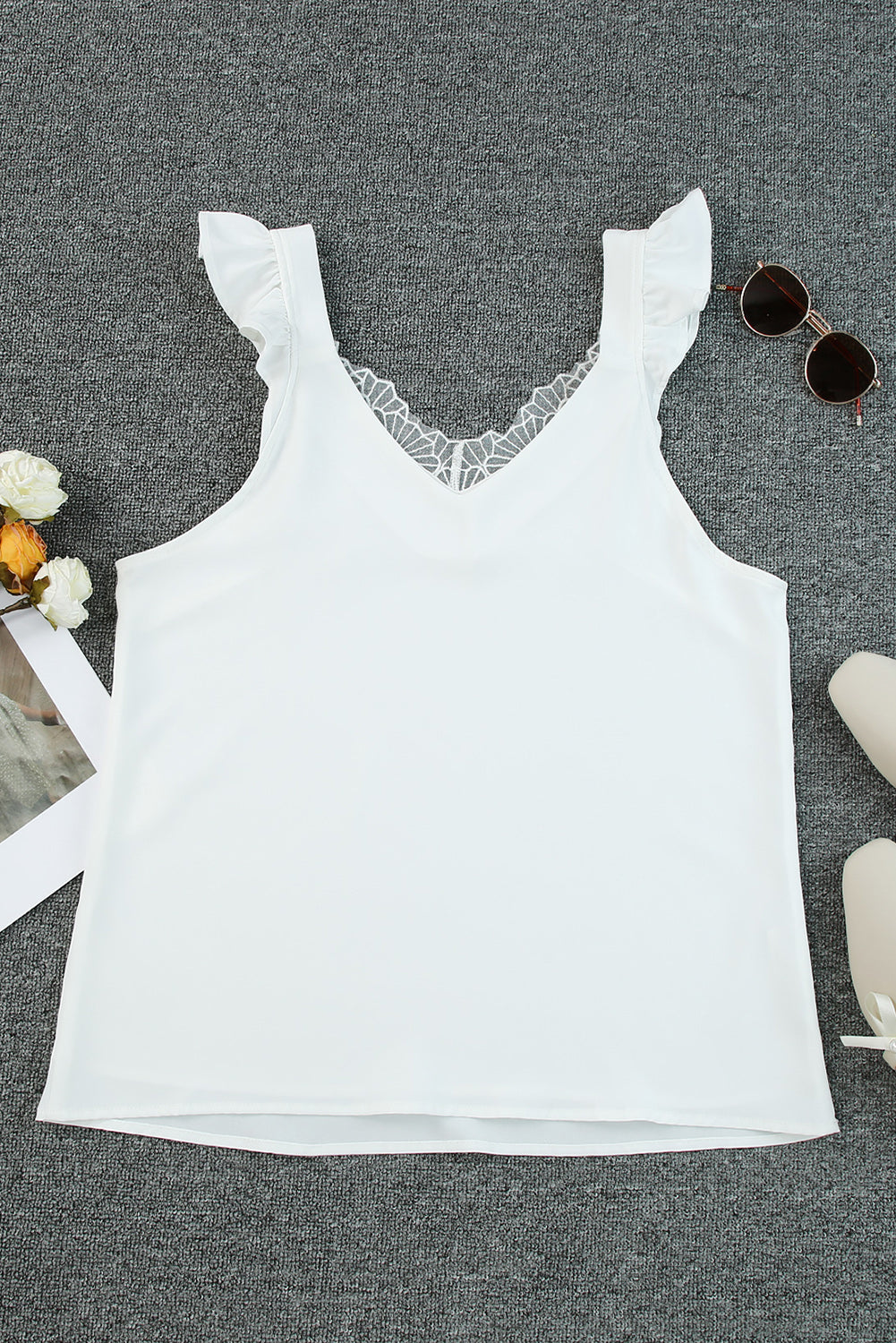 Spliced Lace V-Neck Tank 