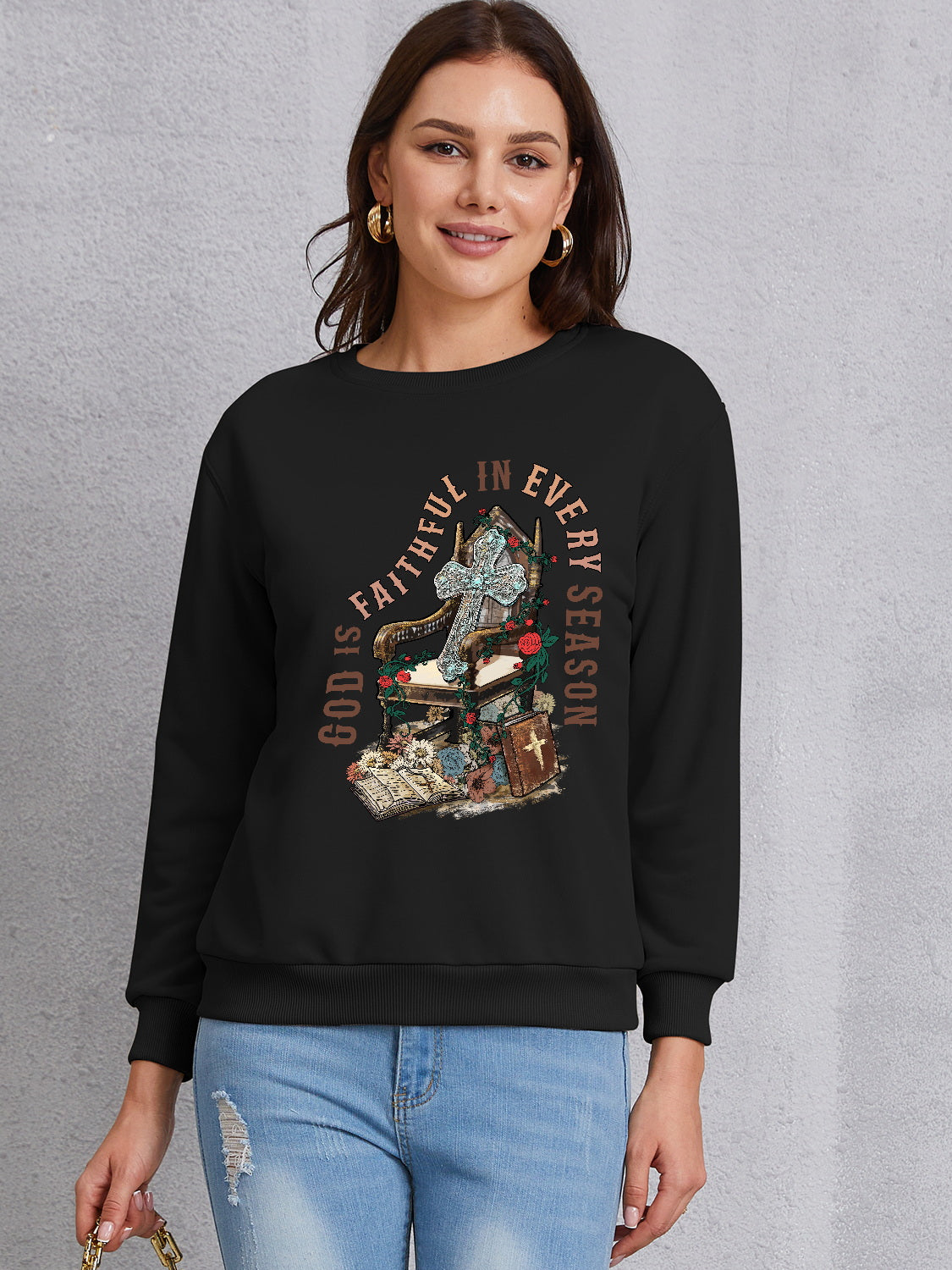 Graphic Round Neck Dropped Shoulder Sweatshirt 