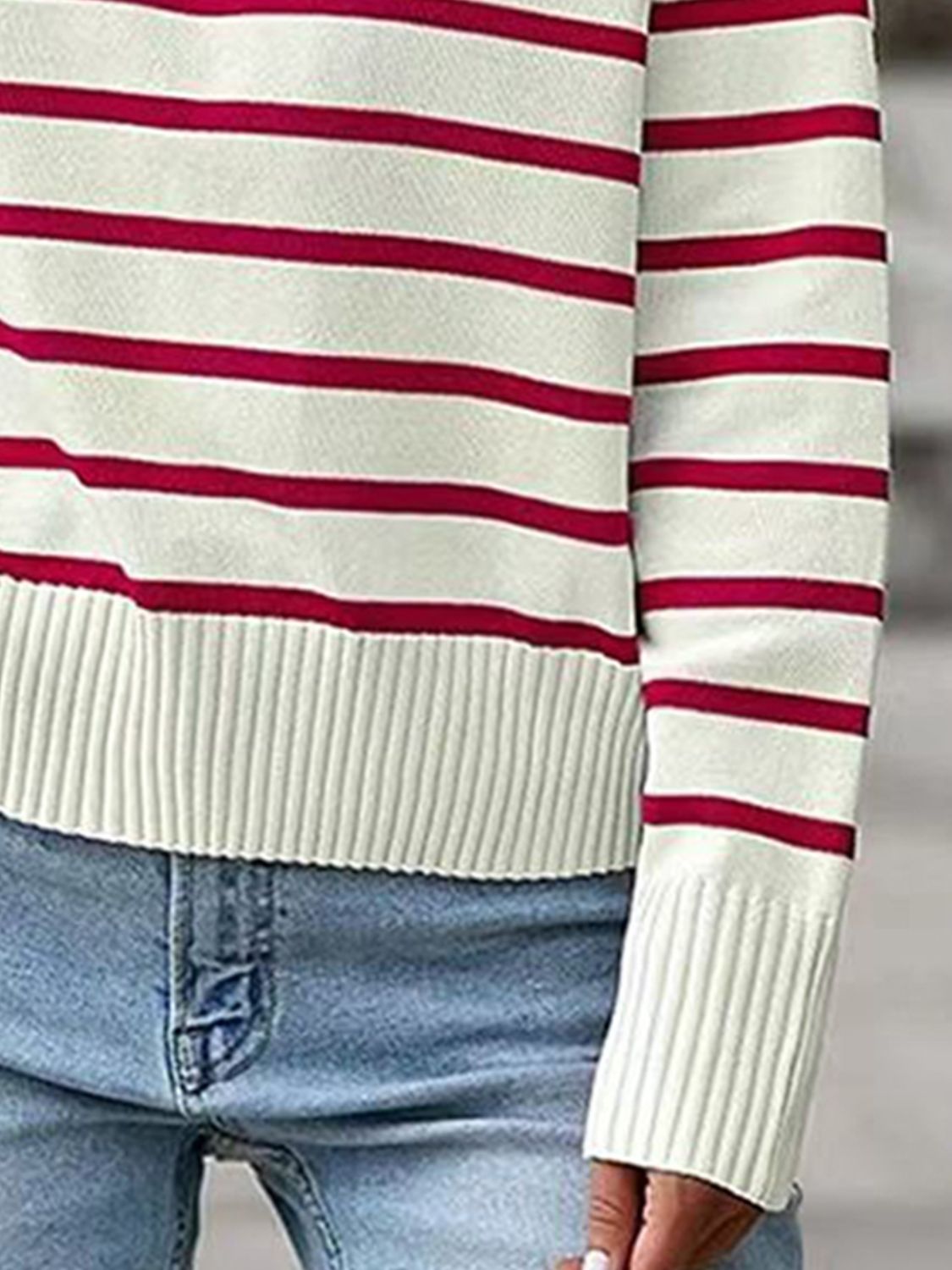 Striped Collared Neck Knit Top 