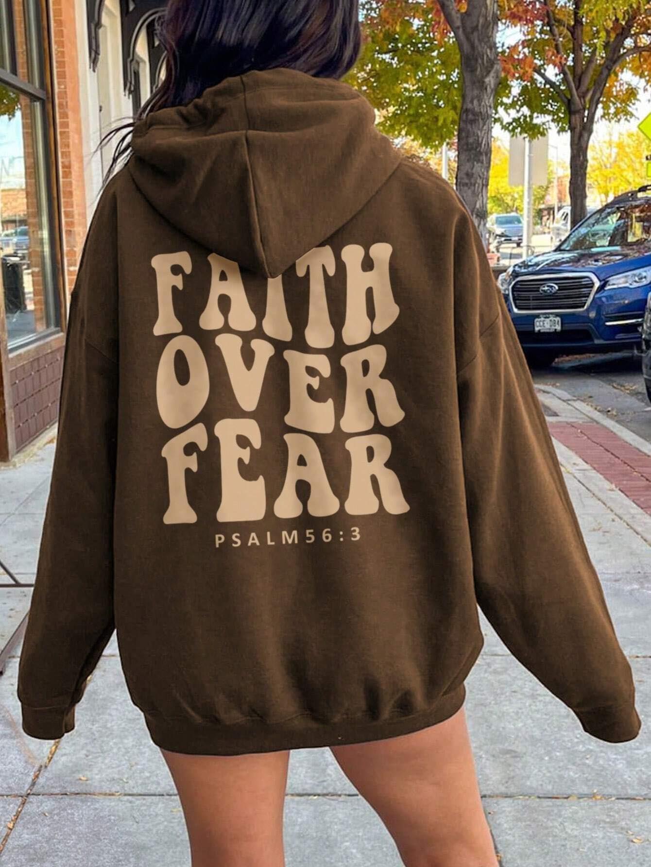 FAITH OVER FEAR Dropped Shoulder Hoodie - Babbazon sweatshirt