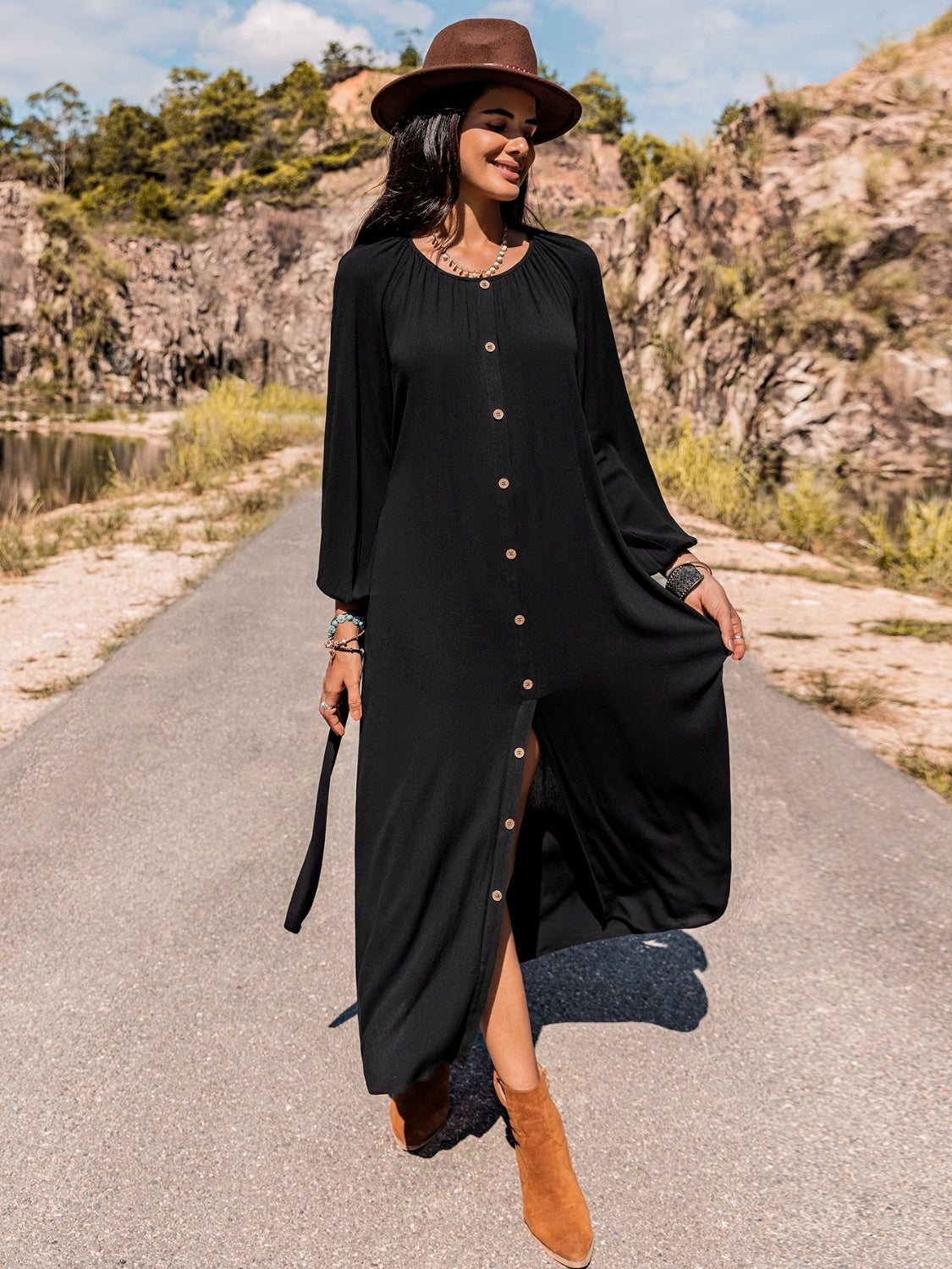 Long Sleeve Round Neck Dress 