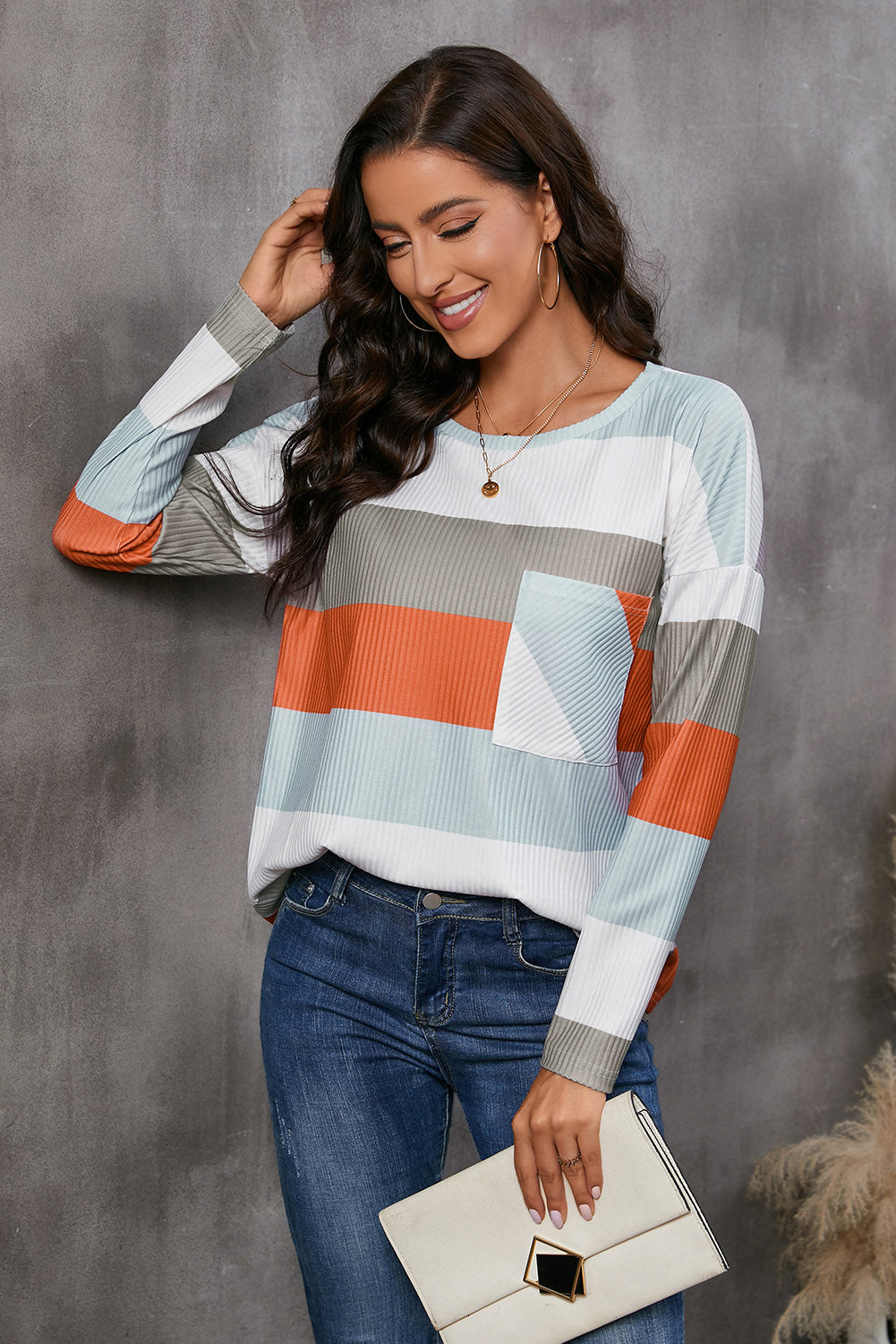 Wide Stripe Top with Pocket 