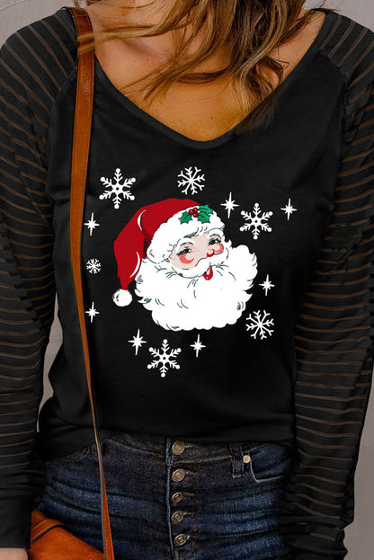 Santa Graphic Striped Long Sleeve T-Shirt 