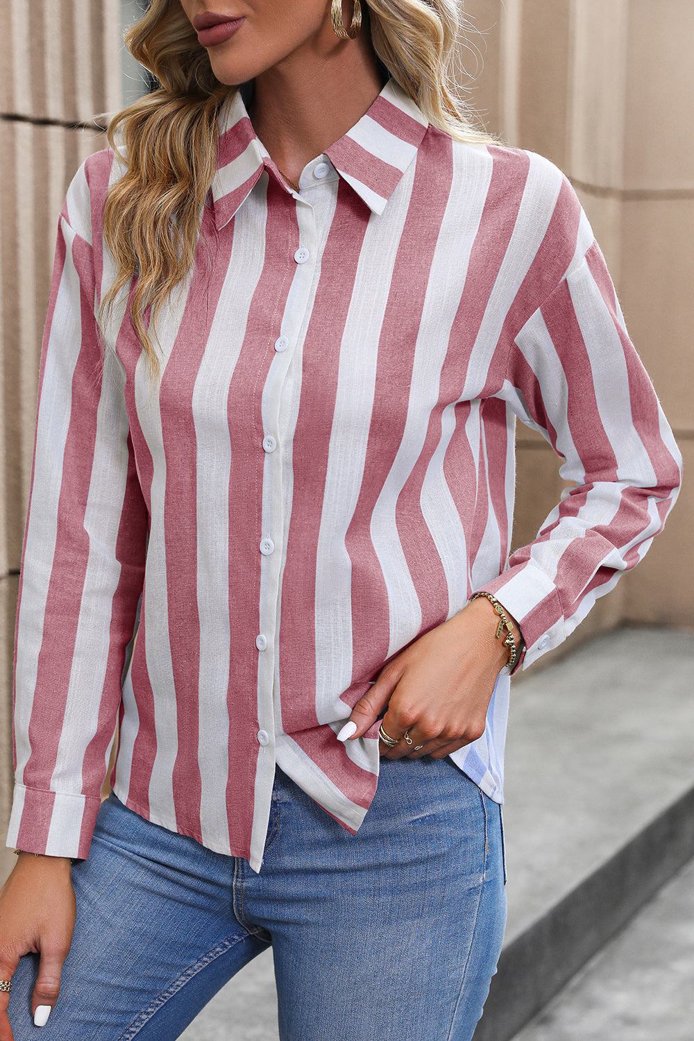 Striped Long Sleeve Shirt - Babbazon Tops