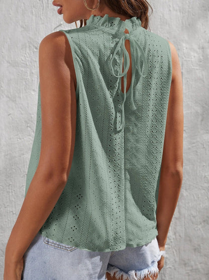 Tied Eyelet Mock Neck Tank 