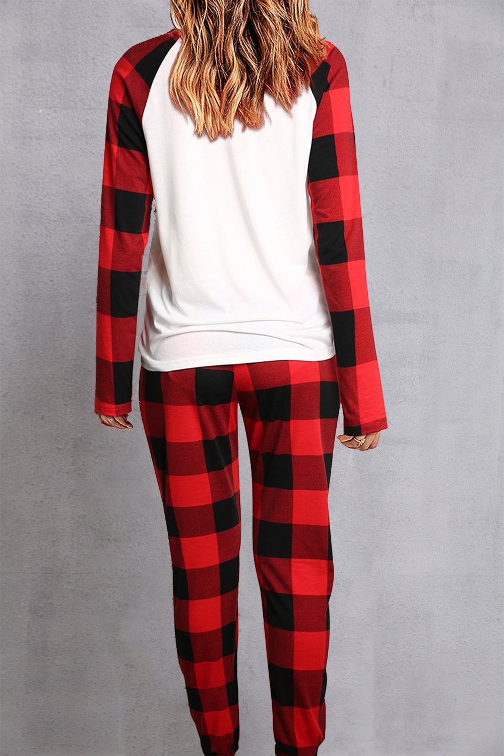 Plaid Round Neck Top and Pants Set 