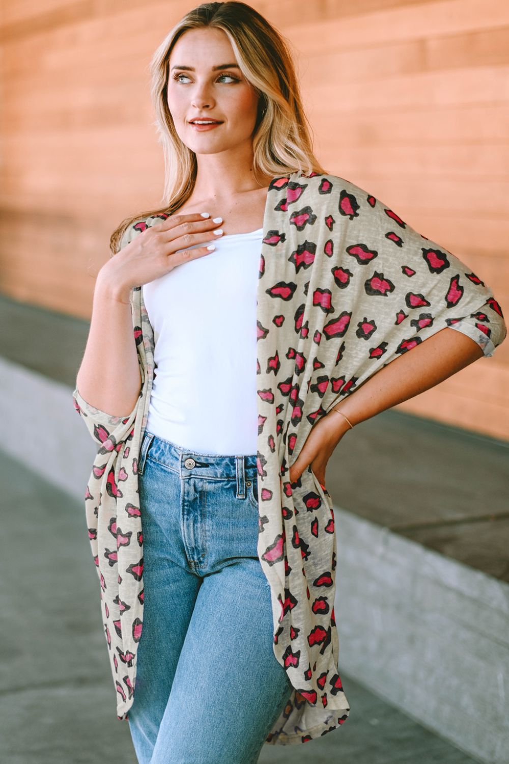 Printed Open Front Half Sleeve Cardigan 