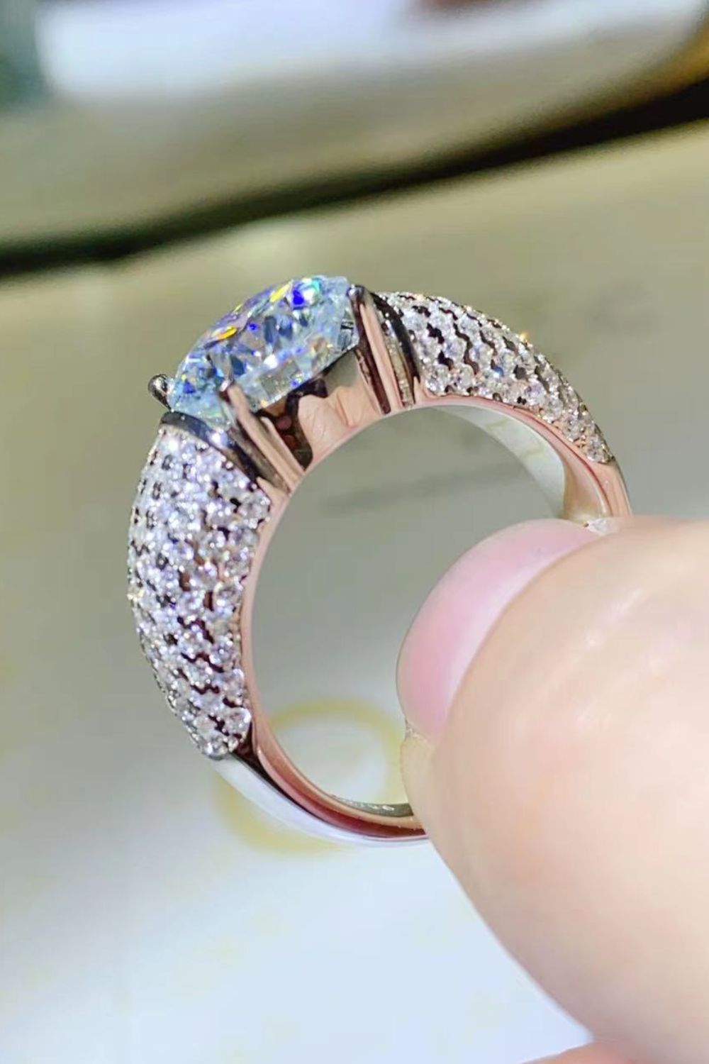 3 Carat Moissanite Side Stone Ring 