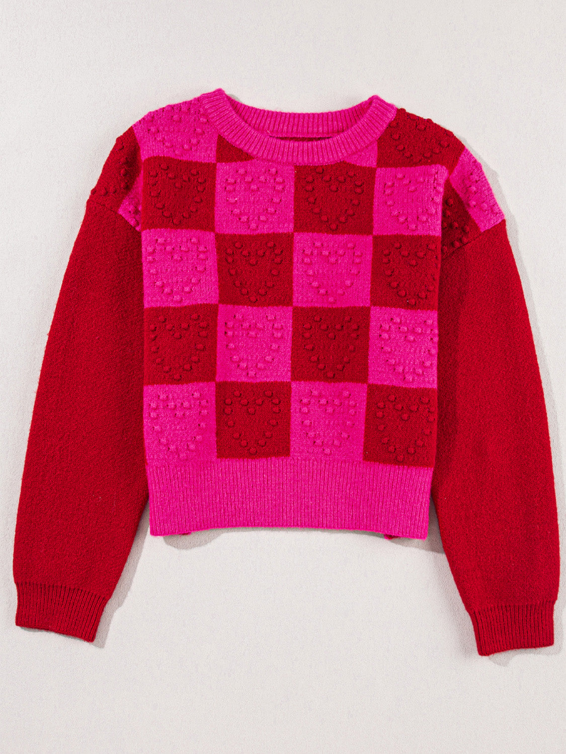 Plaid Heart Round Neck Sweater 