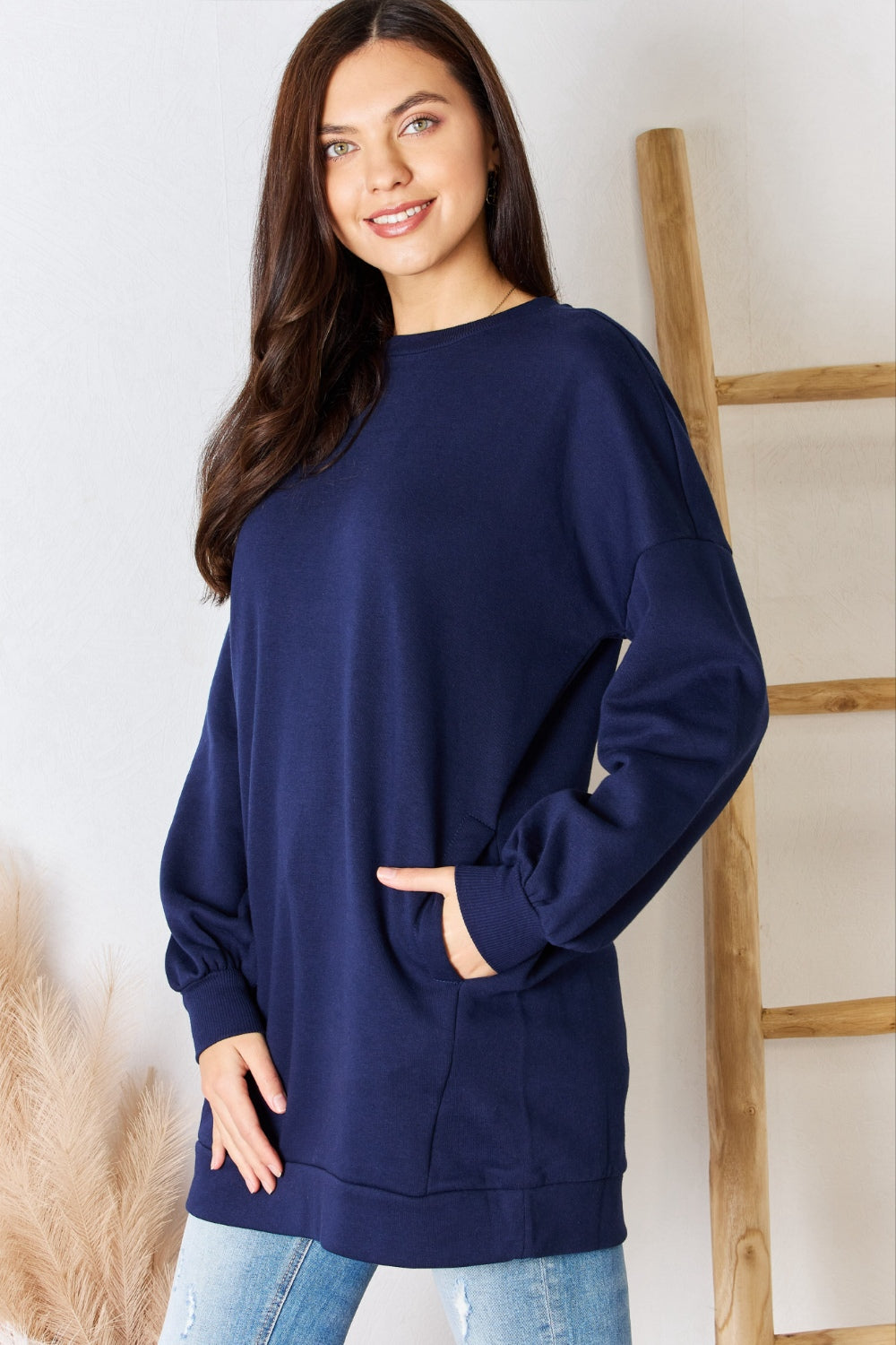 Zenana Oversized Round Neck Long Sleeve Sweatshirt 