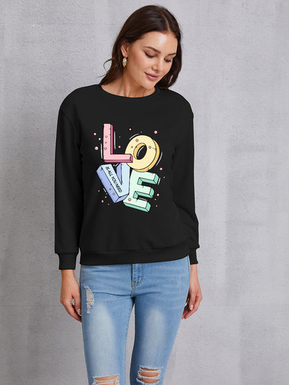 LOVE Round Neck Long Sleeve Sweatshirt 