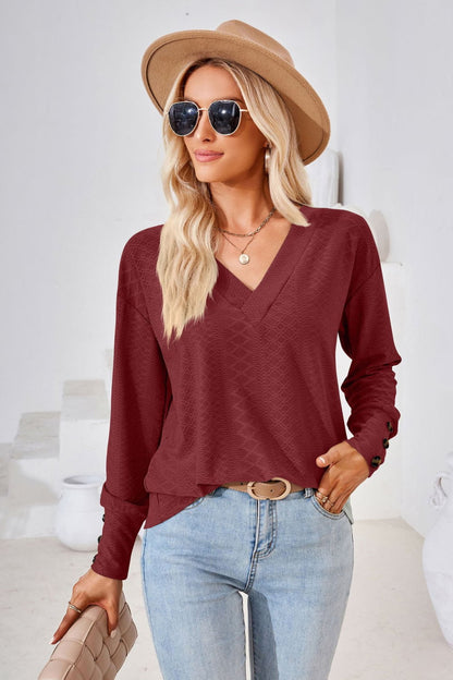 V-Neck Long Sleeve Blouse