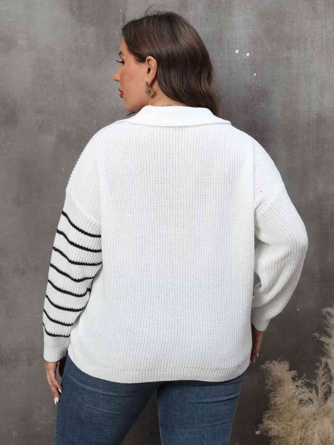 Plus Size Striped V-Neck Sweater 