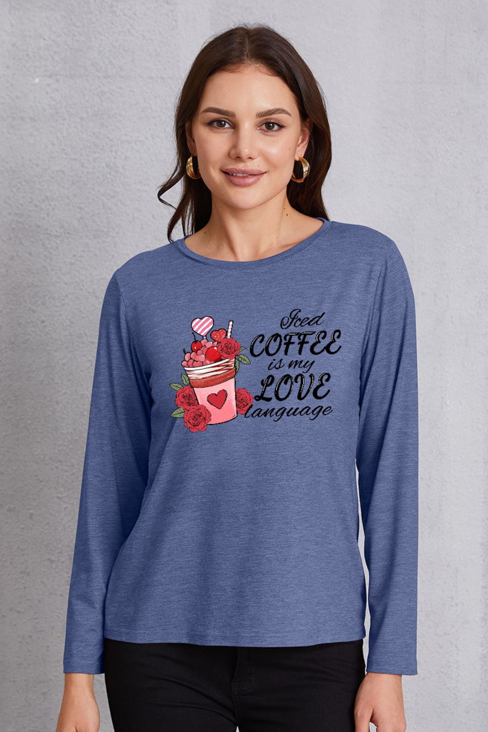 Letter Graphic Round Neck Long Sleeve T-Shirt 