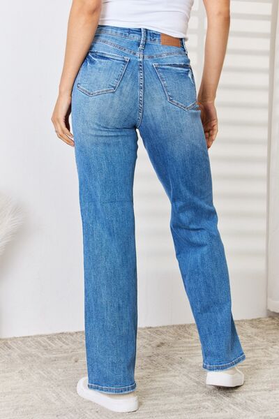 Judy Blue Full Size High Waist Distressed Straight-Leg Jeans 