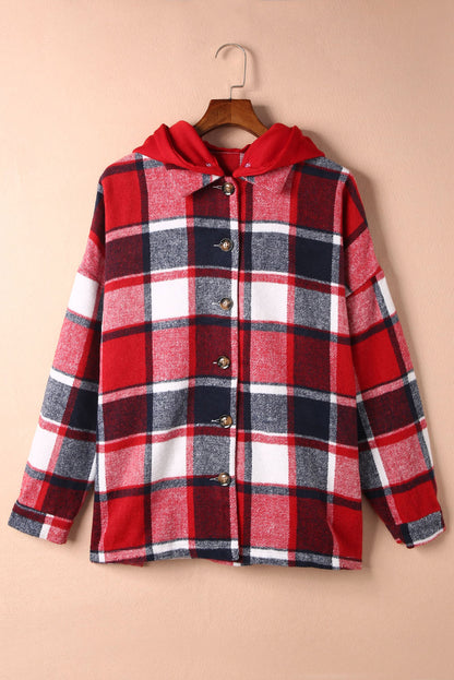 Button Up Plaid Hooded Jacket 