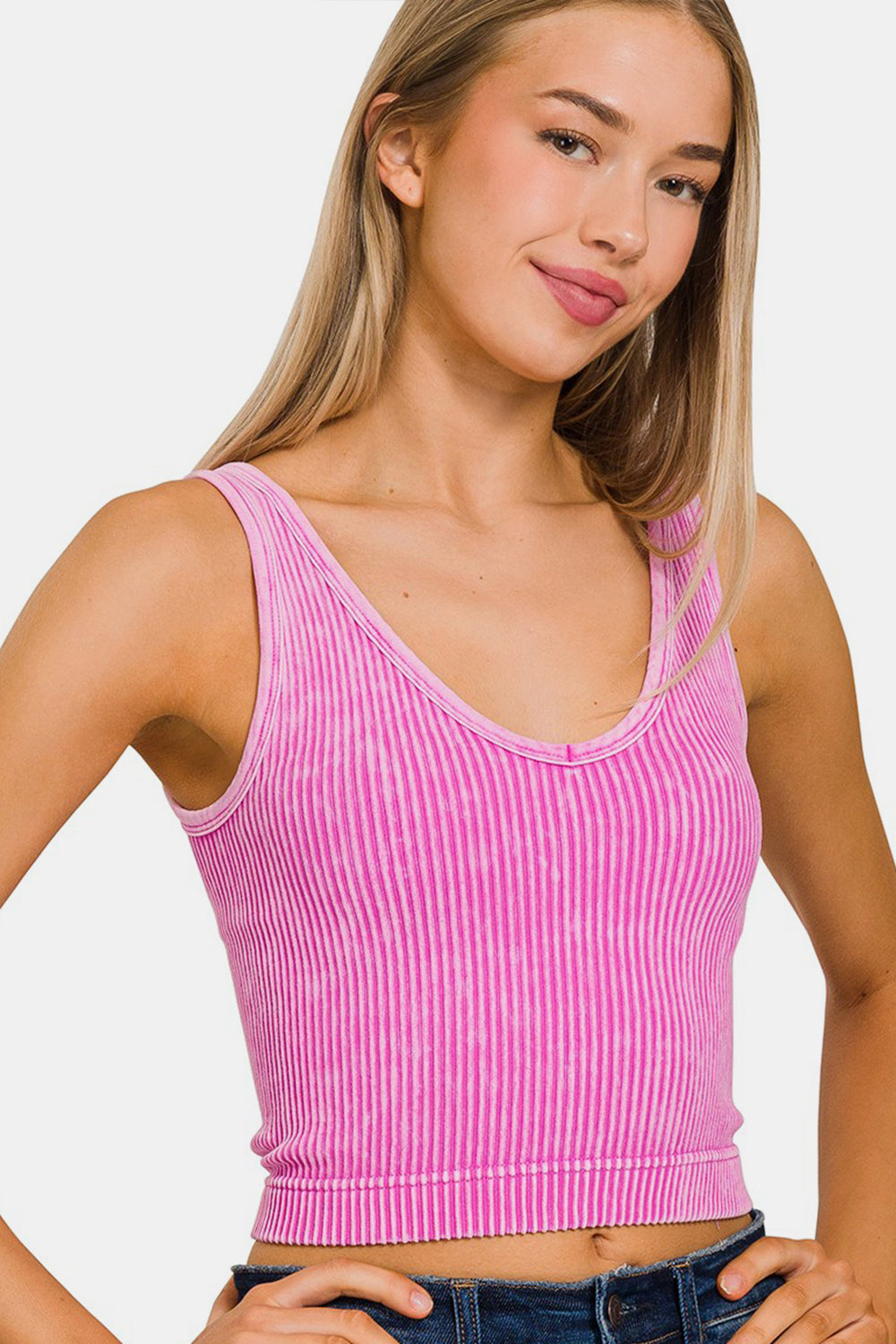 Zenana Washed Ribbed Cropped Tank - Babbazon