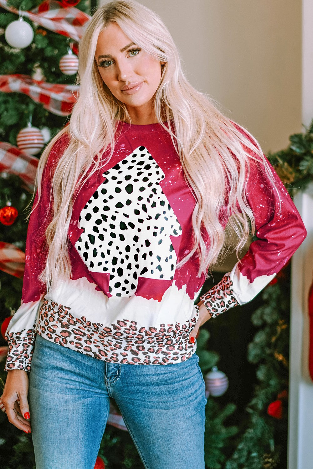 Leopard Round Neck Dropped Shoulder Sweatshirt 