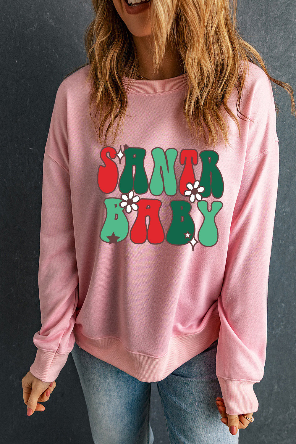 SANTA BABY Graphic Round Neck Sweatshirt 