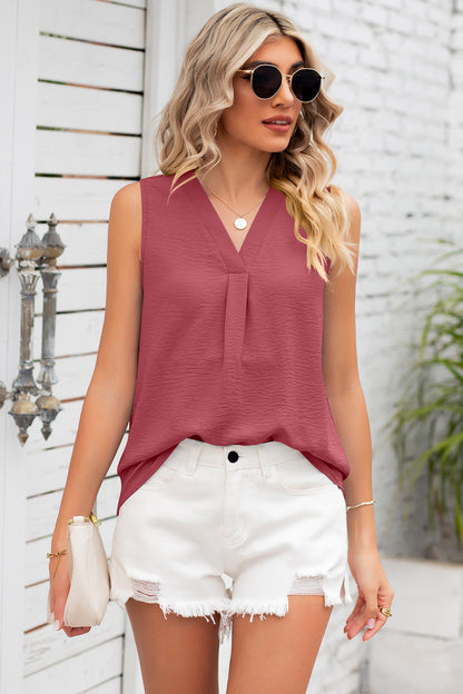 Texture V-Neck Sleeveless Top 