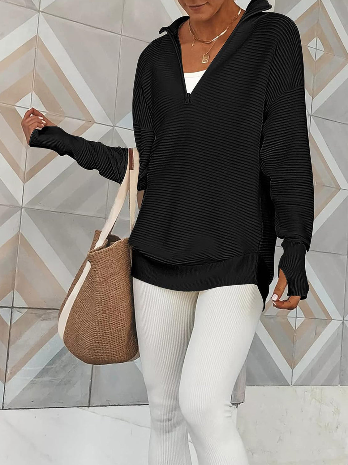 Half Zip Long Sleeve Knit Top 