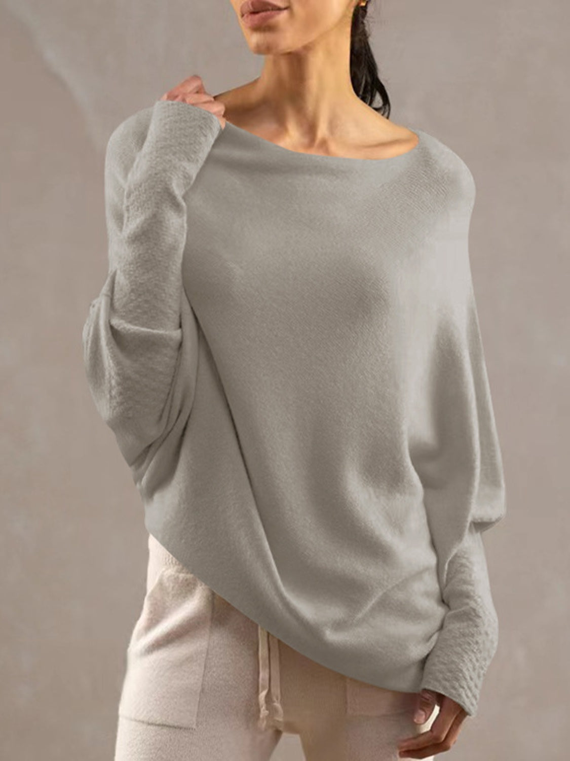 Full Size Boat Neck Batwing Sleeve Knit Top 