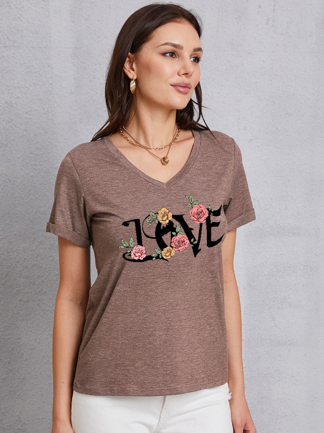 LOVE V-Neck Short Sleeve T-Shirt - Babbazon Camisole